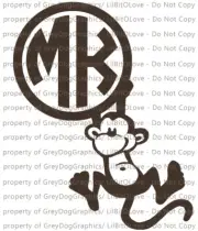 Custom Yeti Sized Dangling Monkey Monogram Decal Initials 2 Letters Sticker