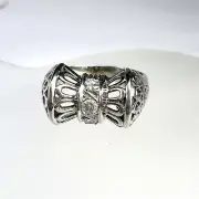 10K White Gold Art Deco .21ct Diamond Bow Ring Size 5