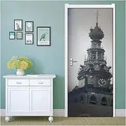 Door Stickers European Retro Iron Tower Door Stickers Mural PVC Wallpaper Living Room Bedroom Door Decor Decal Poster(77x200cm)