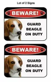 PCSCP 2 Count Beware Guard Beagle on Duty (v1) 9 inch x 11.5 inch Laminated Dog