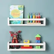 Floating Nursery Book Shelves, 2 Pack Wood Floating Shelves for Kids Room, Small Wood Book Shelf Wall Mounted for Baby Teen Boys Girls, Toy and Decor Storage for Bedoom(Rustic White)