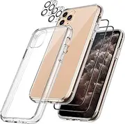 JETech 5 in 1 Case for iPhone 11 Pro 5.8-Inch, with 2-Pack Screen Protector and 2-Pack Camera Lens Protector, Non-Yellowing Shockproof Phone Cover, Full Coverage Tempered Glass Film (Clear)