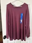 Felina Women's Cozy Knit Long Sleeve Shirt Top Size L Red (Mauve Wine) New