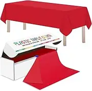 60 Inch X 100 Feet Plastic Table Cover Roll with Convenient Slide Cutter,Disposable Plastic Table Cloth Roll with Cut-to-Size Design for Weddings, Banquets, Parties (Red, 1200" x 60" Rectangular)