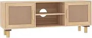 'vidaXL Scandinavian Style TV Cabinet – Brown Wooden TV Stand with Natural Rattan Weaving – Engineered Wood and Solid Pine Wood