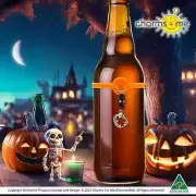 Personalised Halloween Drink ID (Sil): Orange Silicon Band, Vampire Teeth Charm