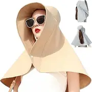 [DFSTRETF] Fashion Ladies UV Protection Bucket Hat,Summer Super Large Women Shawl Sun Visor Hat with Neck Flap/1944