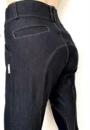 Ladies Denim High Waist Breeches Suede Knee Patch Sizes 8-24 *small sizing*