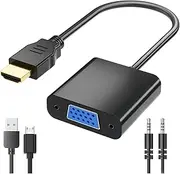 PANPEO HDMI to VGA, Gold-Plated HDMI to VGA Adapter (Male to Female) Contain 3.5mm Audio Port and Power Supply Port for Computer, Desktop, Laptop, PC, Monitor, Projector, HDTV, Roku, Xbox and More