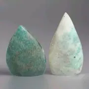 Lot Of 2 Polished Amazonite & Blue Phoenix Stone Ornament Flames - USA
