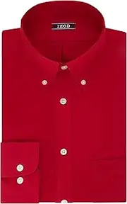 [IZOD] Men's Dress Shirt Regular Fit Stretch Solid Button Down Collar, Crimson, 16"-16.5" Neck 32"-33" Sleeve