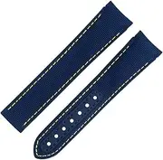 [HKIDKK] 20mm Yellow Line High Density Nylon Cowhide Watchbands For Omega AT150 Seamaster 300 Planet Ocean De Ville Speedmaster Curved End Watch Band