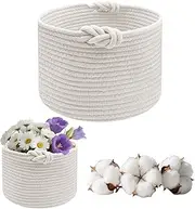 PWGHWG Basket Storage, Small Storage Basket, Braided Laundry Basket, Round Cotton Basket for Organising Clothes, Bathroom, Toys, D24 × H18 cm (White)