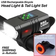 USB Rechargeable LED Bicycle Headlight & Tail Light Set Waterproof, Ultra Bright