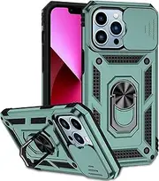 Case for iPhone 13/13 Mini/13 Pro/13 Pro Max, Full Protection Cover Flip PC Cover Card Slot Holde Kickstand Full Body Heavy Duty Shockproof Protective (Color : Green, Size : 13pro 6.1")