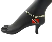 WOMEN'S GOLD PT TRINIDAD TOBAGO CHARM 5mm 10" FIGARO CHAIN ANKLET BRACELET