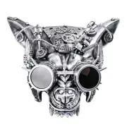Silver Angry Wolf Steampunk Mask with Robotic Goggles for Masquerade