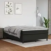 Bed Frame Black 153x203 cm Queen Size Faux Leather Modern Bedroom Furniture
