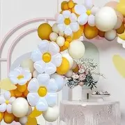 Daisy Balloons Balloon Garland Arch Kit, 92pcs White Yellow Daisy Pastel Macaron Balloon Kit for Daisy Theme Birthday Mother's Day Graduation Wedding Graduation Groovy Daisy Party Decorations