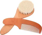 SWOOMEY Baby Hair Brush Set Wool Brush Wooden Comb Newborn Gentle Scalp Care Perfect Baby Bath Scrubber for Soft Hair