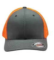 Brown & SAFETY Fluorescent ORANGE Mesh Back Flexfit Hat One Size Not Adjustable