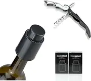 Wlzll [3 Pack] Vacuum Wine Stoppers & Heavy-Duty Waiter’s Corkscrew, 65g Professional Wine Bottle Opener with Foil Cutter & Beer Bottle Opener, Reusable Wine Preserver, Keep Your Wine Fresh Longer
