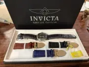 Invicta Limited Edition Silver Lupah Mens Watch #0399 w/ 3 Leather Straps & Case