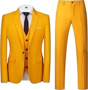 [TENNIEX] Men's Suits, 3 Piece Business Casual Simple Solid Color Slim fit Tuxedos Suit, for Formal Wedding Banquets Proms Party Blazer Trousers Suit,M, Yellow