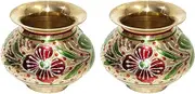 Brass Handpainted Meenakari Karwa Chauth Lota/Kalash for Pooja (4x4 Inch) pack of 2