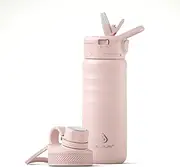 IDEUS Vacuum Insulated Water Bottle, Stainless Steel Double Wall Flask Metal Sports Canteen with Leak-Proof Straw Screw Cap (Light Pink, 18oz (540ml))