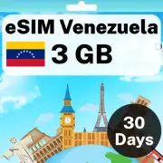 eSIM Venezuela - 3 GB - 30 Days - Travel eSIM | QR code activation