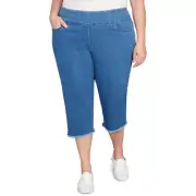 Alfred Dunner Superstretch Denim Fringe Capri Length Pant Plus Size 06802