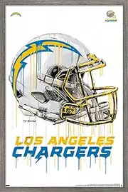 Trends International NFL Los Angeles Chargers - Drip Helmet 20 Wall Poster, 14.725" x 22.375", Barnwood Framed Version