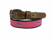 MOONSHINE Leather Canvas Woven Ribbon Sailfish Sail Fish PINK Belt Size 30