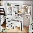 Dressing Table with 10 LED Lights Mirror, Bedroom Makeup Vanity Desk & Stool Set