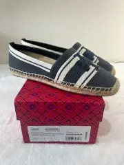 Tory Burch Women's Double T Jacquard Espadrille Size 10.5 Blue Chiaro/White NIB