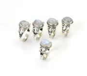 WHOLESALE 5PC 925 SOLID STERLING SILVER WHITE RAINBOW MOONSTONE RING LOT a864