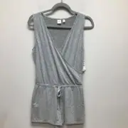 Bp Womens Hacci Romper Playsuit Gray Heathered Pockets V Neck Sleeveless S New