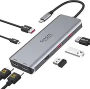 MacBook Pro Docking Station Dual Monitor HDMI Adapter,12 in 1 USB C Hub Adapter to Dual HDMI 4K 60Hz VGA Ethernet AUX 2USB 2.0+2USB 3.0 SD/TF Card Reader 100W PD MacBook Pro Air HDMI Adapter