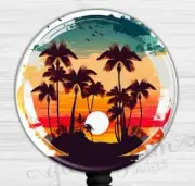 Beach Badge Holder, Tropical Beach Badge Reel, Tropical Scene Retractable GG6575