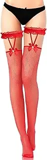 BOARDFEB Fishnet Thigh High Stocking Bow Suspenders Thigh High Stockings Lace Top Fishnet Over Knee Stockings for Women
