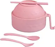 Homiliky 32oz Ramen Bowl Set with Lid & Cutlery, Microwave Ramen Cooker, Portable Noodle Bowls for College Dorm, Home Office, Apartment Essentials (Light Pink)