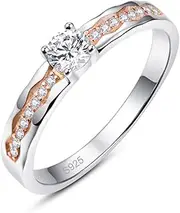 [Psiroy] 925 Sterling Silver Two Tone CZ Wedding Band Solitaire Ring for Women