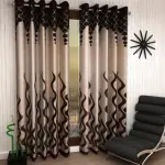 Eyelet Polyester door Window Curtains set of 2 Brown