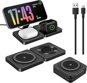 3 in 1 Wireless Charger Stand for Mag-Safe Charging, Foldable 15W Fast Magnetic Wireless Charging Stand for iPhone 16 15 14 13 12 Pro Max,AirPods,Apple Watch Series 10/Ultra 2/9/8/7/6/SE/5/4/3,Black