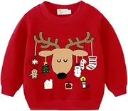 [EULLA] Little Boys Girls Sweatshirt Toddler Kids Christmas Clothes Baby Pullover Sweater Kids Pullover for Girls 1-7 Years Old, Reindeer Gift-red, 6 Years