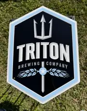 TRITON Brewing BEER Sign 16"X12 Metal Tin Tacker NOS CLOSED BREWERY INDIANAPOLIS