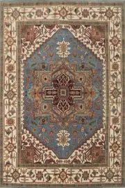 Geometric Light Blue Indian Living Room Rug Traditional Oriental Carpet 8x10
