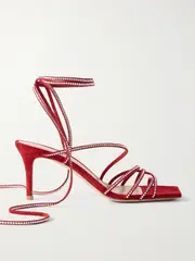 [Gianvito Rossi] Gianvito Rossi - 75 Crystal-embellished Suede Sandals - Red - IT38.5 IT 38.5 Red