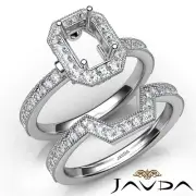 Halo Pave Setting Emerald Bridal Set Semi Mount Diamond Engagement Ring Gold1Ctw